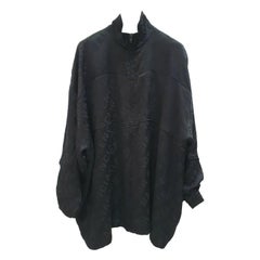Balenciaga Black Logo Print  Silk  Long Sleeve Top Blouse Vest Jacket 