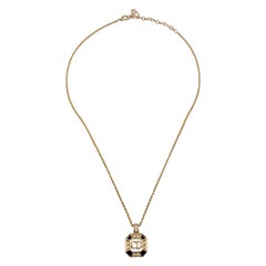 Christian Dior Retro Gold Metal CD Square Pendant Chain Necklace