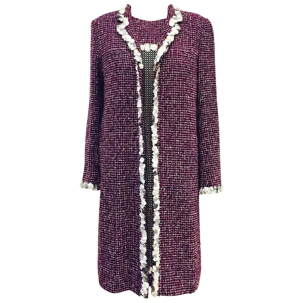 Chanel Purple Tweed Sleeveless Dress and Matching Coat With 3-D Trim Size 46