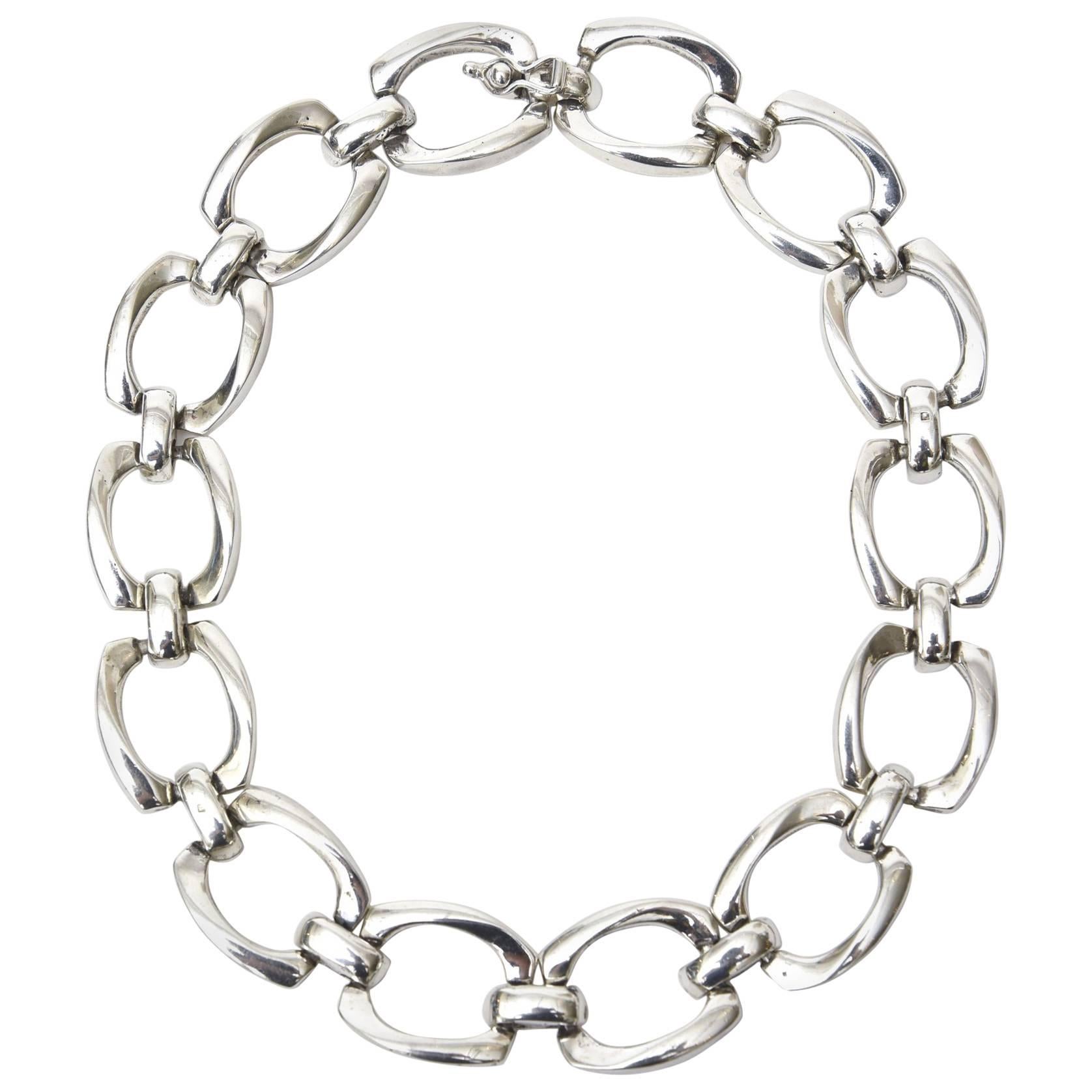 Hallmarked Vintage Sterling Silver Chunky Link Collar Necklace