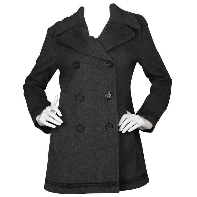 Celine Grey Wool Pea Coat Sz 38 For Sale at 1stDibs