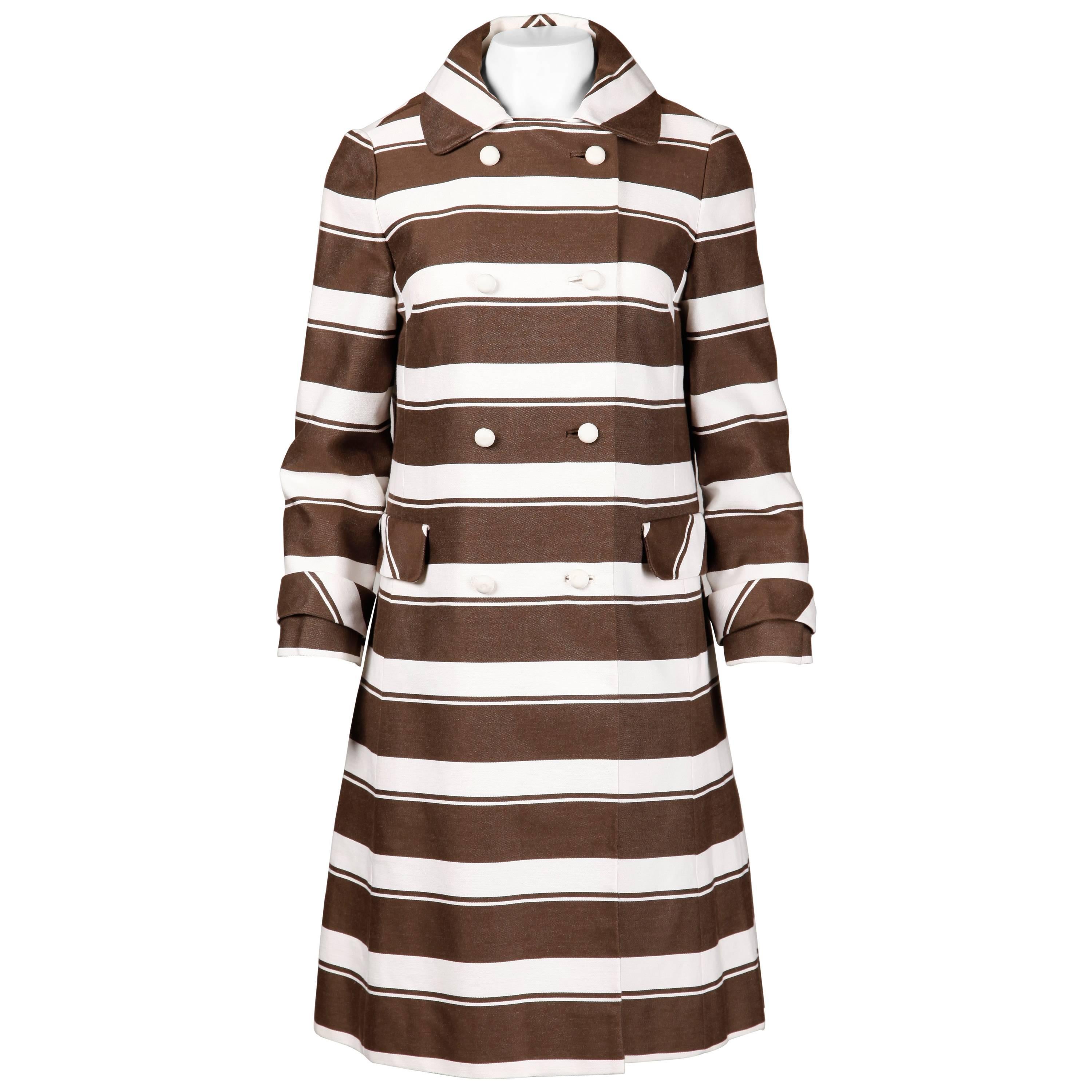 Sandra Sage 1960s Vintage Brown + White Striped Mod Coat 