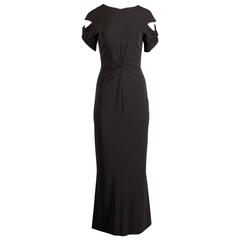 Chanel Slinky Jersey Knit Evening Gown/ Dress with Cut Out Sleeves and CC Button 5
