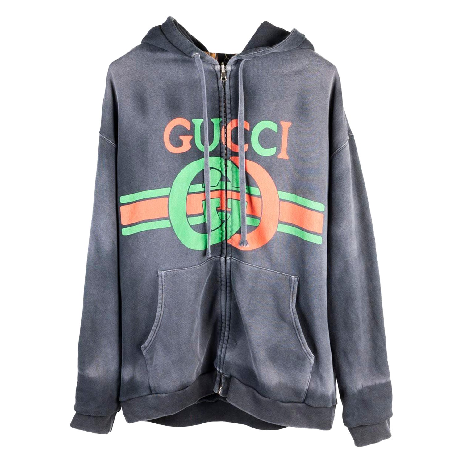 Gucci Men Jumper Hooded Distressed Full Zip Heavy Reversible Jacket, Size M, S66 For Sale