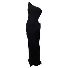 Halston Black One Shoulder Nylon Evening Gown (Original 70's Design)