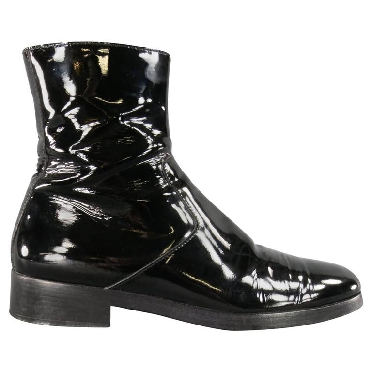 Men's BALENCIAGA Size 8 Black Patent Chelsea Zip Ankle Boots 1stDibs
