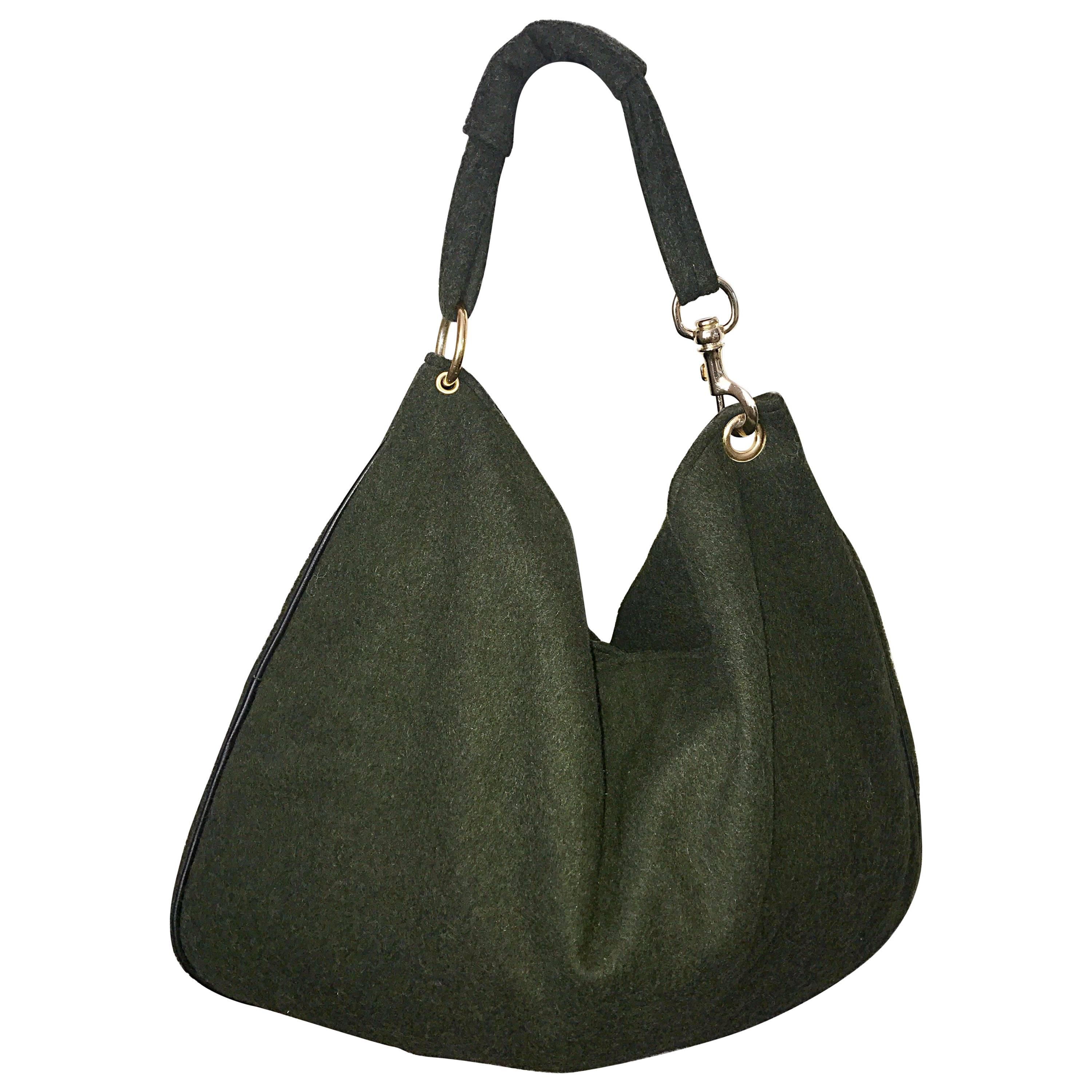 1970s Joseph Magnin Hunter Green Made in Italy Wool XL Hobo Vintage Shoulder Bag