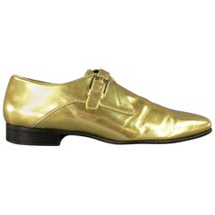 Herren DIOR HOMME Hedi Slimane Größe 7.5 Metallic Gold Leder Monk Strap Loafers