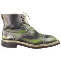 Men's BETTANIN & VENTURI Size 10 Green Distressed Leather Square Toe Boots