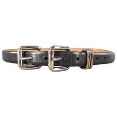 D&G by DOLCE & GABBANA Size 34 Black Leather Double Buckle Skinny Belt