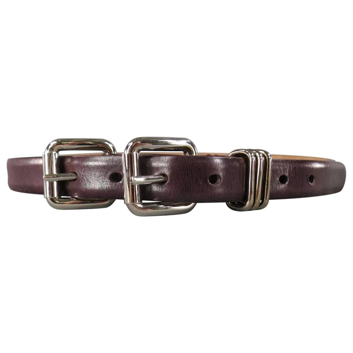 D&G by DOLCE & GABBANA Size 34 Brown Leather Double Buckle Skinny Belt