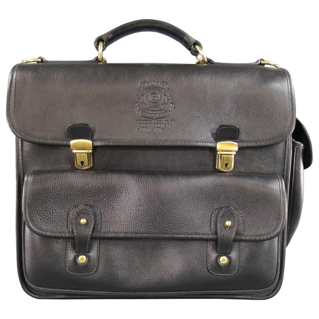 GHURKA Black Leather -Back Office No.149- Convertible STrap Backpack Satchel