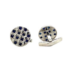 Vintage Round Blue Sapphire Check Cufflinks Made in 925 Sterling Silver 