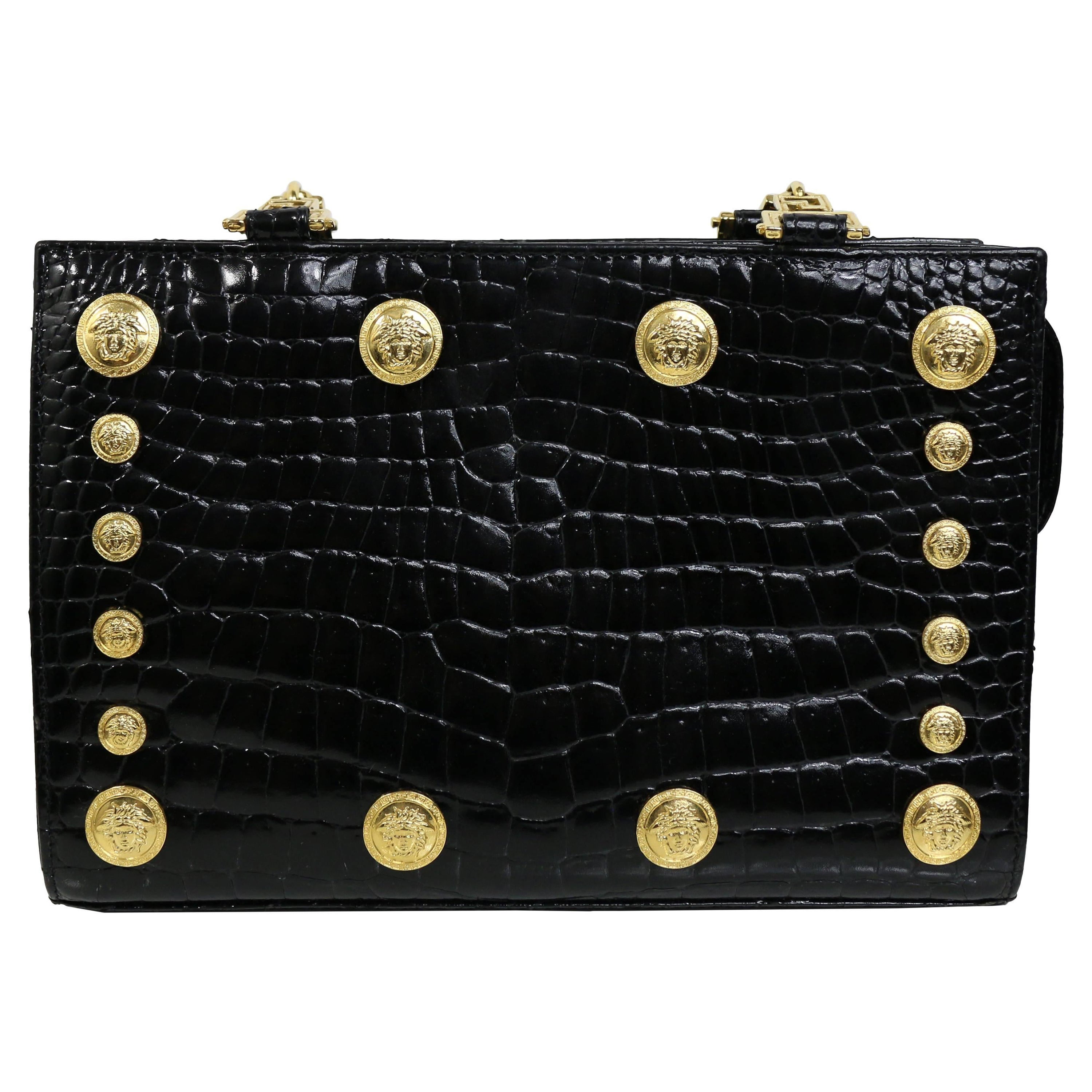 Gianni Versace Couture Black Medusa Chain Shoulder Bag For Sale