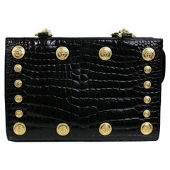 Vintage Gianni Versace Couture Black Medusa Chain Shoulder Bag