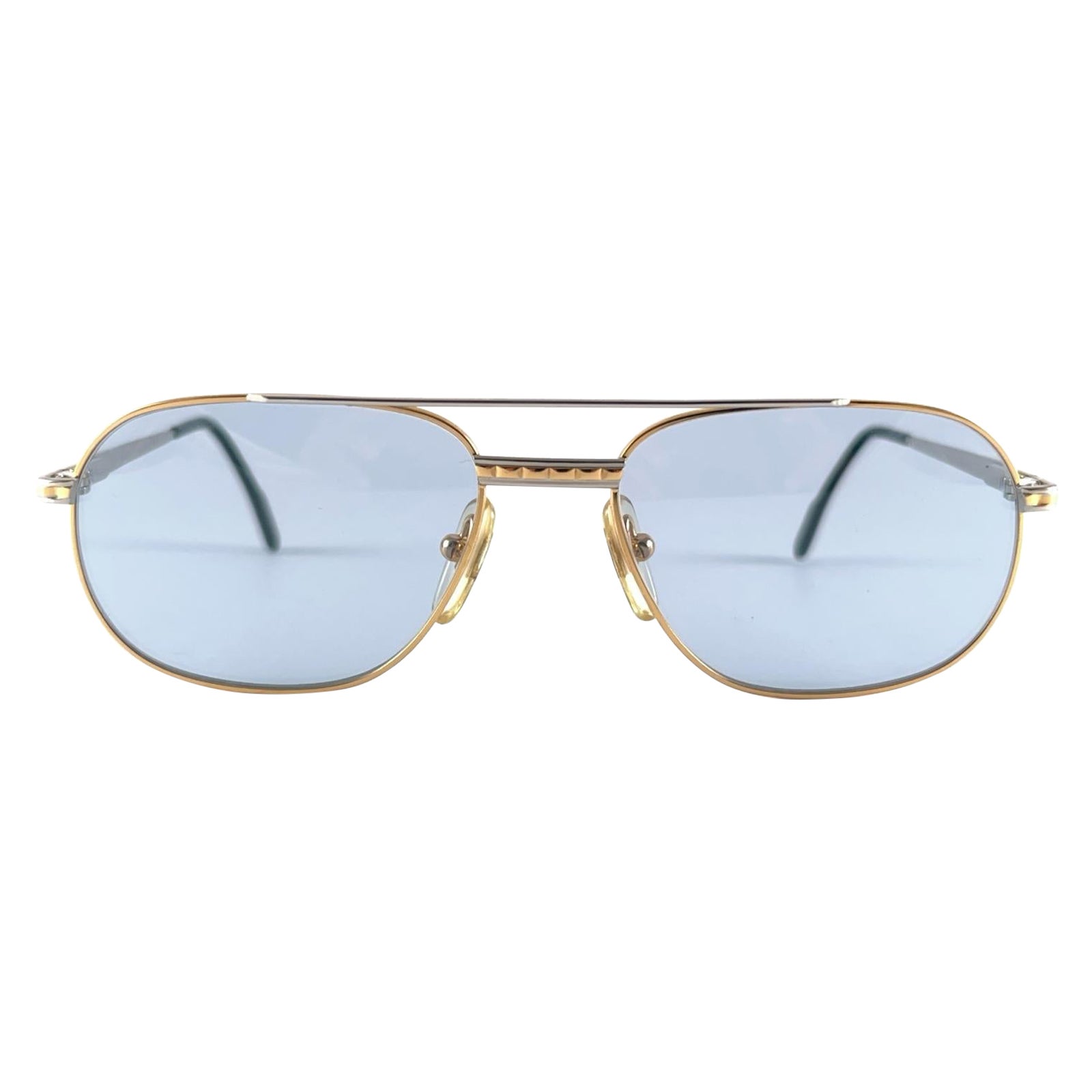 New Vintage Tiffany T 396 Oval Gold Plated Blue Lenses 90'S Sunglasses Italy For Sale