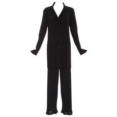 Vintage Issey Miyake Black Pleated Polyester Button Front Pant Suit, Circa 1990's