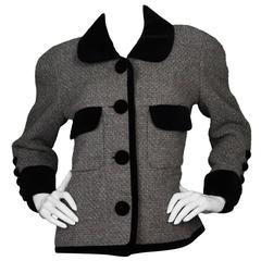 Chanel Grey Wool & Black Velvet Jacket