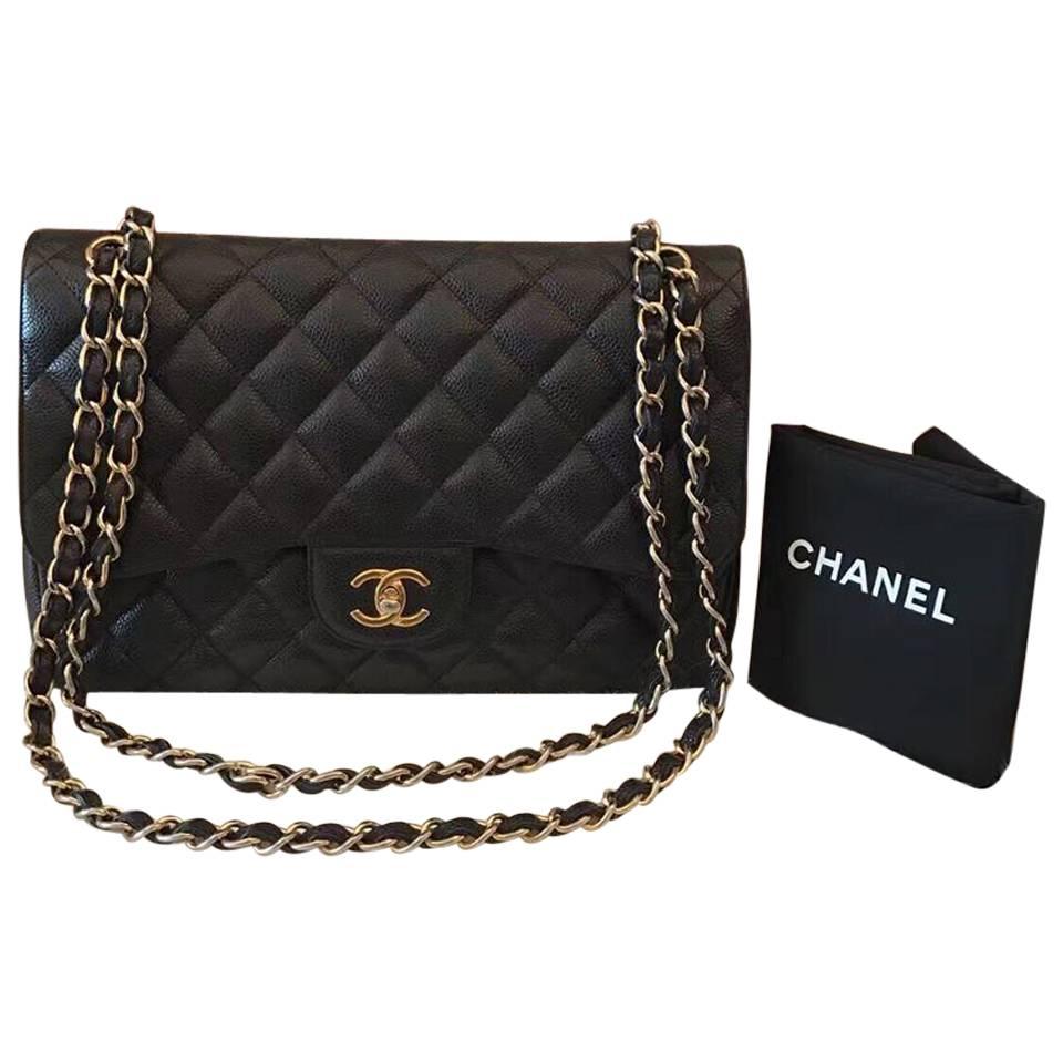 Chanel Black Caviar Double Flap Jumbo Bag