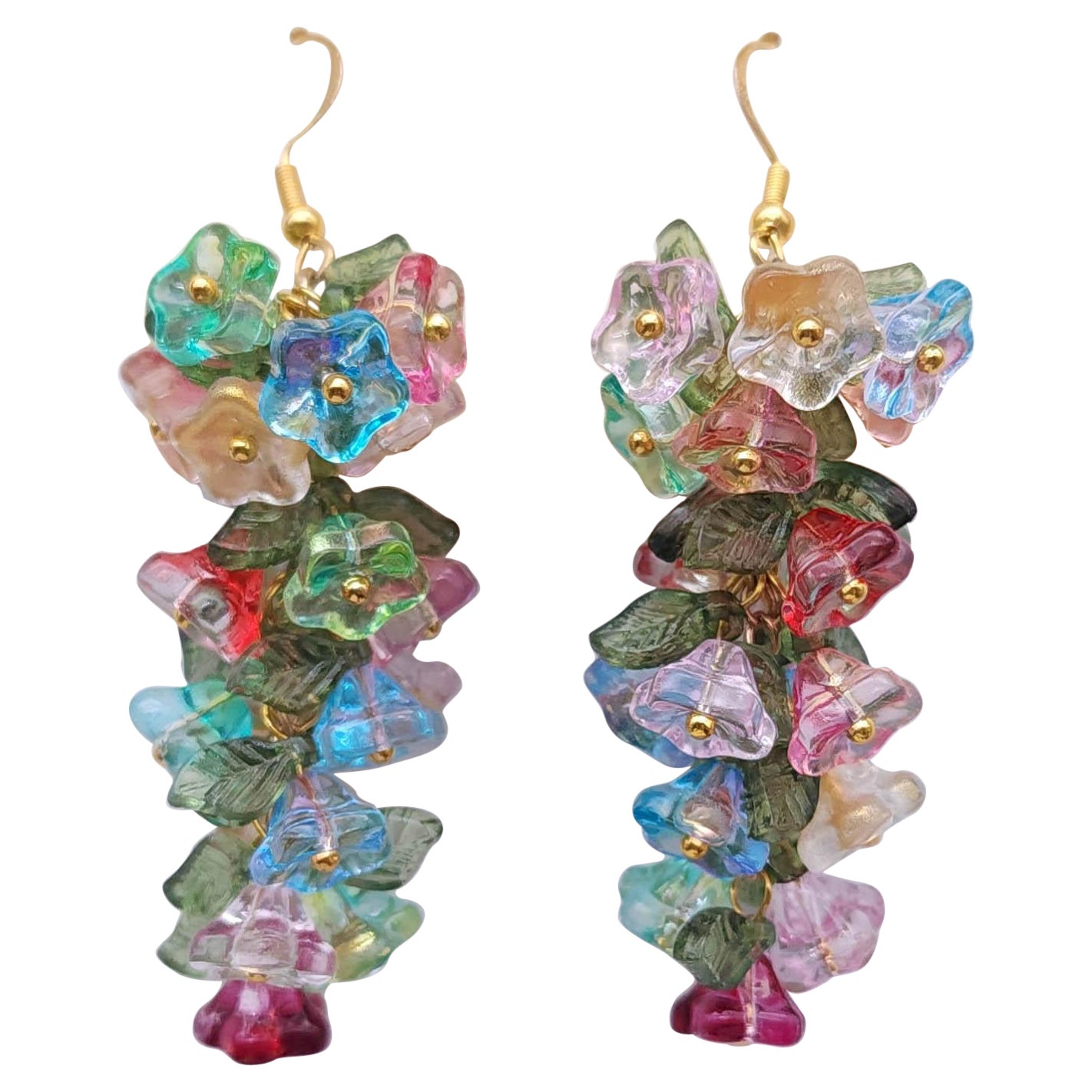 Vintage Swarovski Multicolor Flower Cluster Dangle Earrings, Vermeil, Sterling For Sale