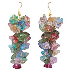 Used Swarovski Multicolor Flower Cluster Dangle Earrings, Vermeil, Sterling