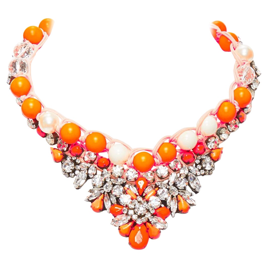 SHOUROUK neon orange clear crystal beads rope chain choker necklace