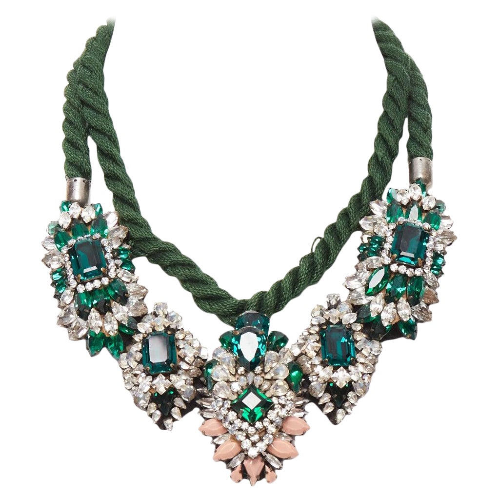 SHOUROUK green clear rhinestone crystals rope chain statement necklace