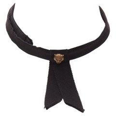 GUCCI Alessandro Michele antique gold lion head black ribbon choker
