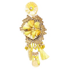 RANJANA KHAN yellow beads tassel crystals strass dangling clip on earrings