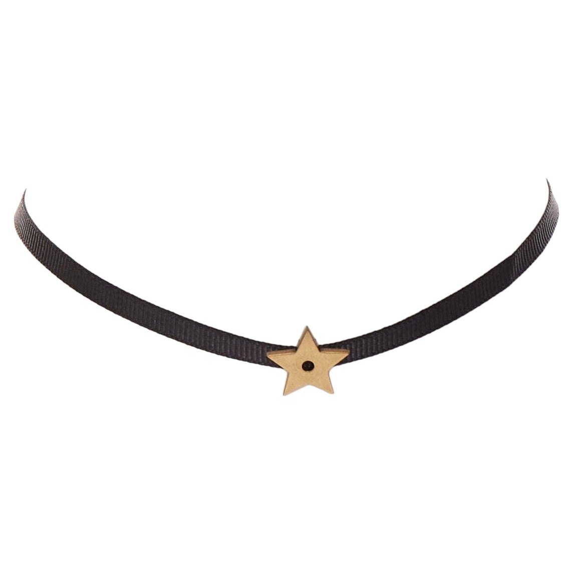 DIOR antique gold star CD charm black fabric short choker For Sale