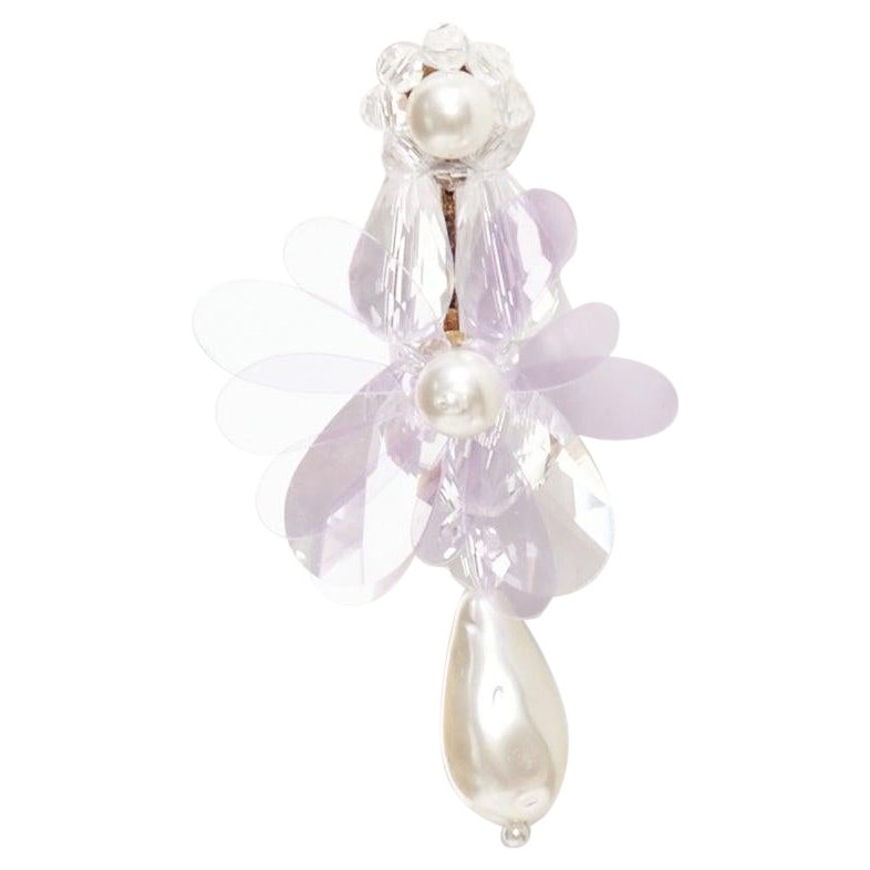 SIMONE ROCHA lilac purple plastic flower drop faux pearl pin earrings For Sale