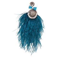 RANJANA KHAN - Boucles d'oreilles à clip turquoise, bleu, plumes et fausses perles