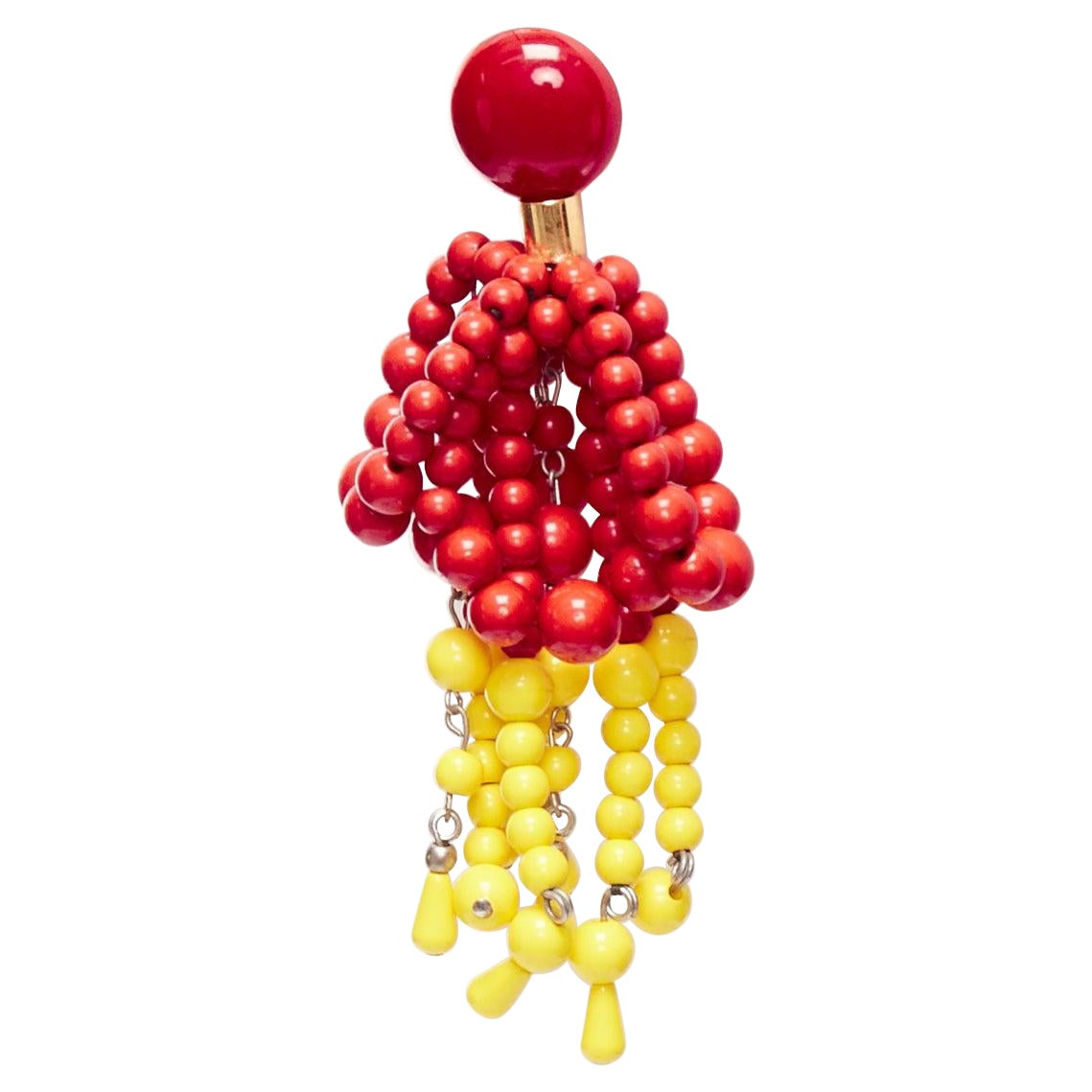 MARNI red yellow acrylic beads chandelier statement clip on earrings For Sale