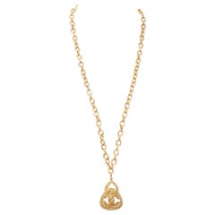 CHANEL 93A Vintage gold tone CC logo pendent chain long necklace