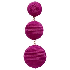 REBECCA DE RAVENEL purple fabric 3 tiered drop balls clip on earrings