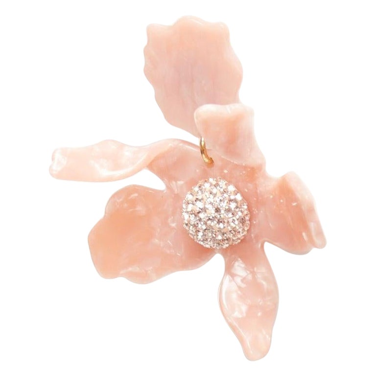 LELE SADOUGHI pink marbled acrylic flower silver crystals drop pin earrings For Sale