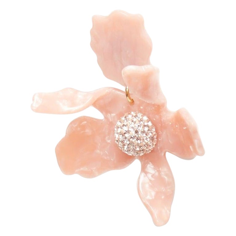 LELE SADOUGHI pink marbled acrylic flower silver crystals drop pin 