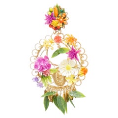 MERCEDES SALAZAR - Boucles d'oreilles clip avec fleur en plastique multicolore et or