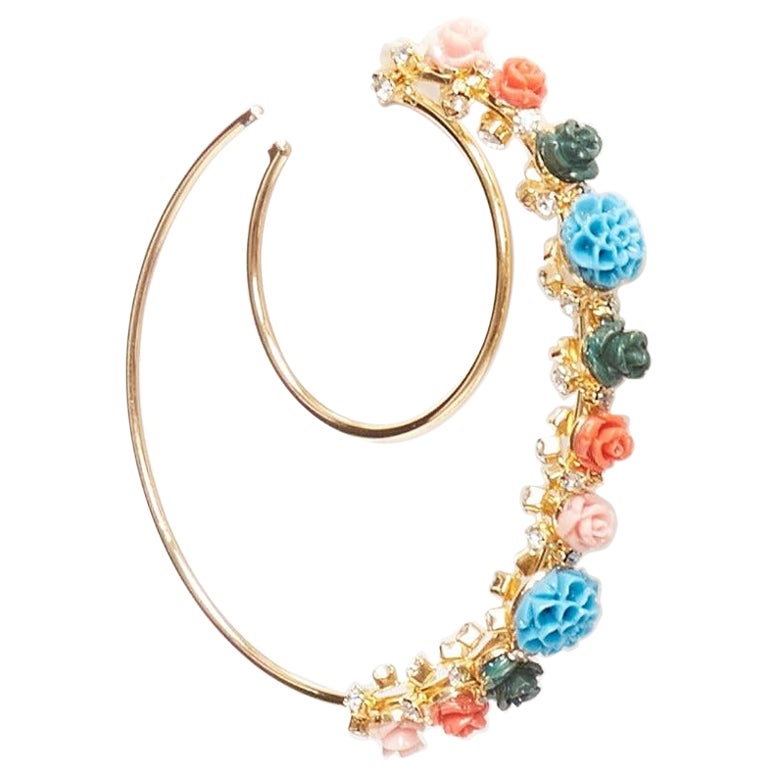 MERCEDES SALAZAR multicolour resin flower embellished moon hoop pin earrings For Sale
