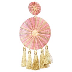 MERCEDES SALAZAR gold pink metal applique tassel clip on earrings