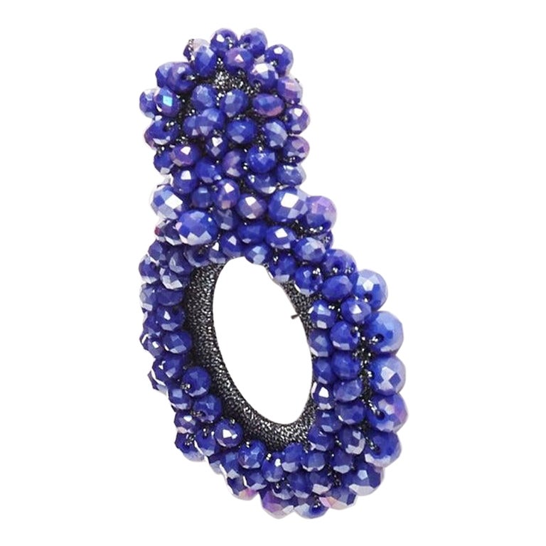 BIBI MARINI blue purple beaded lurex fabric hoop loop through earrings For Sale