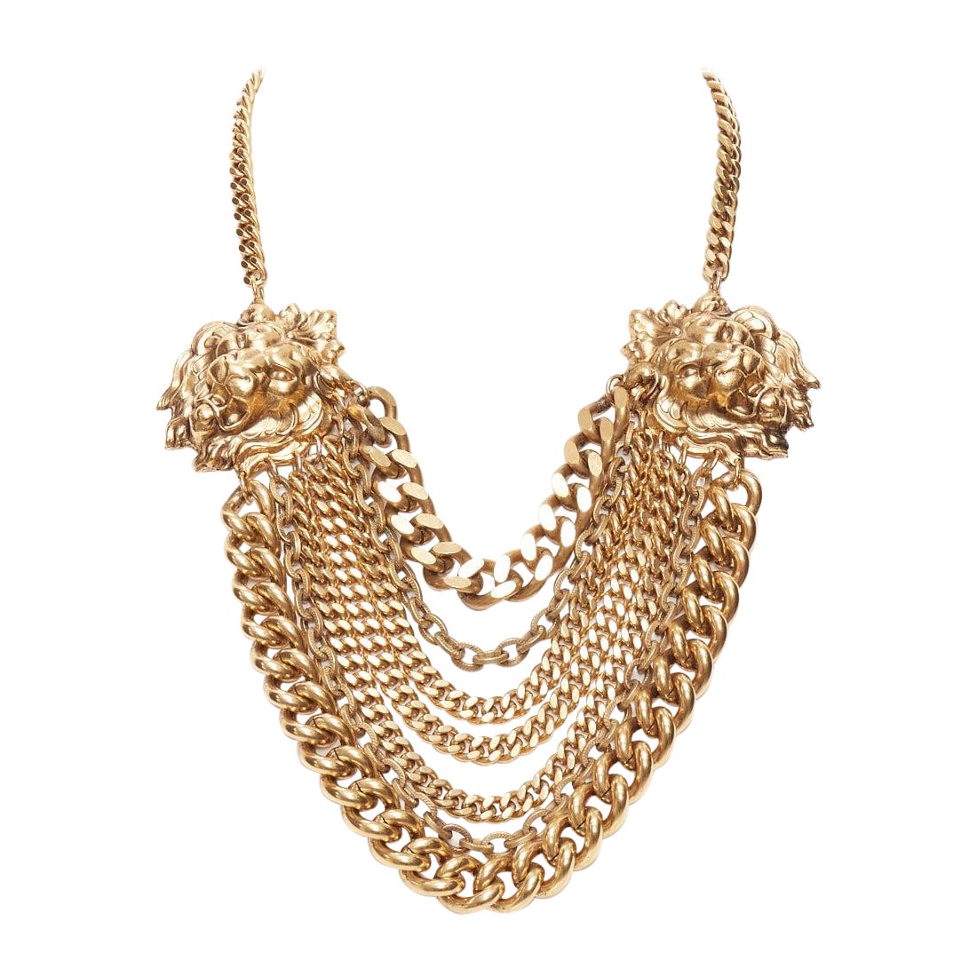 ELA STONE antike Gold double lion gestreifte Halskette mit mehreren Ketten