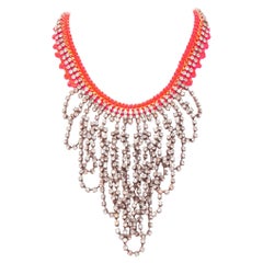 VANESSA ARIZAGA neon orange rope clear crystal chandelier short necklace