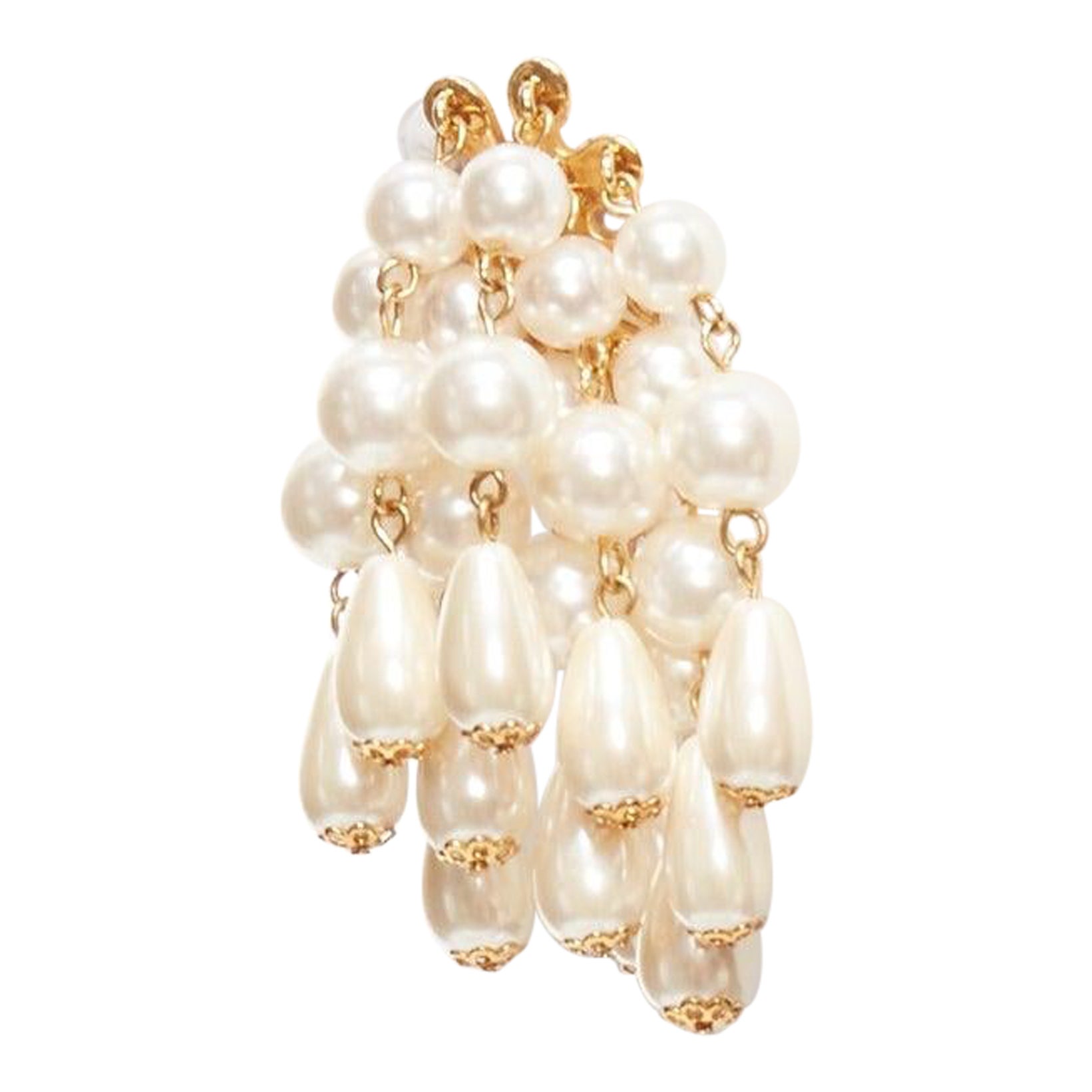 LELE SADOUGHI cream faux pearl starburst dangling chandelier pin earrings For Sale