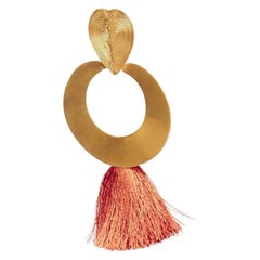 PMX CANO brown gold heart tribal tassel statement pin earrings