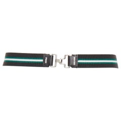FENDI silbernes Logo schwarz-grüner Streifen Streifen-Ledergürtel