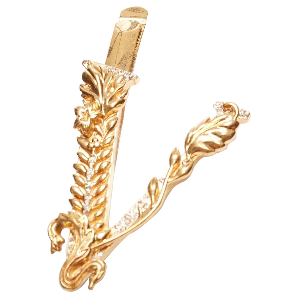 VERSACE Virtus gold baroque big V logo baroque single hair clip For Sale
