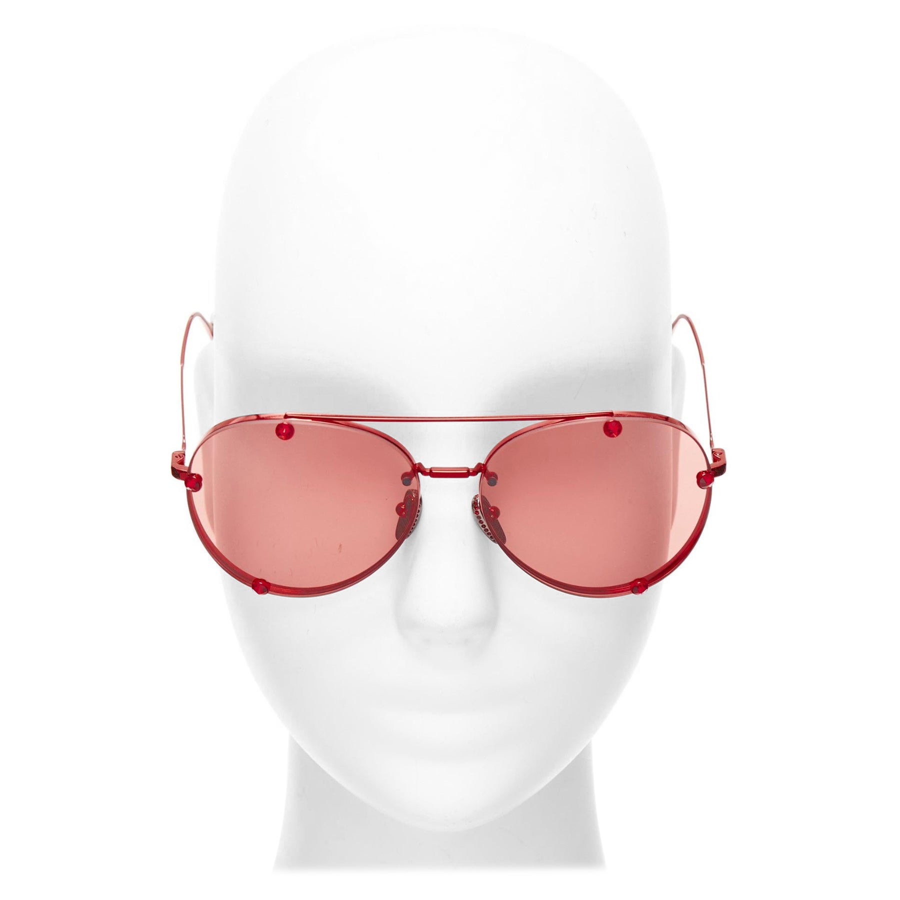 VALENTINO VA2045 red crystal lens metallic finish aviator sunglasses For Sale