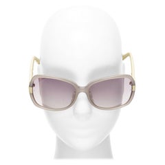 LINDA FARROW Luxe LFL1426 Sonnenbrille mit beigefarbenem, schuppenförmigem Lederbügel, grau, quadratisch