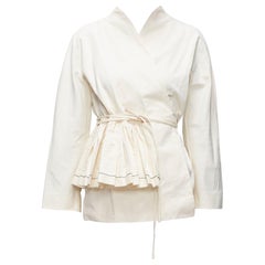 MARNI cream cotton linen pleated front wrap tie dolman belted jacket IT40 S